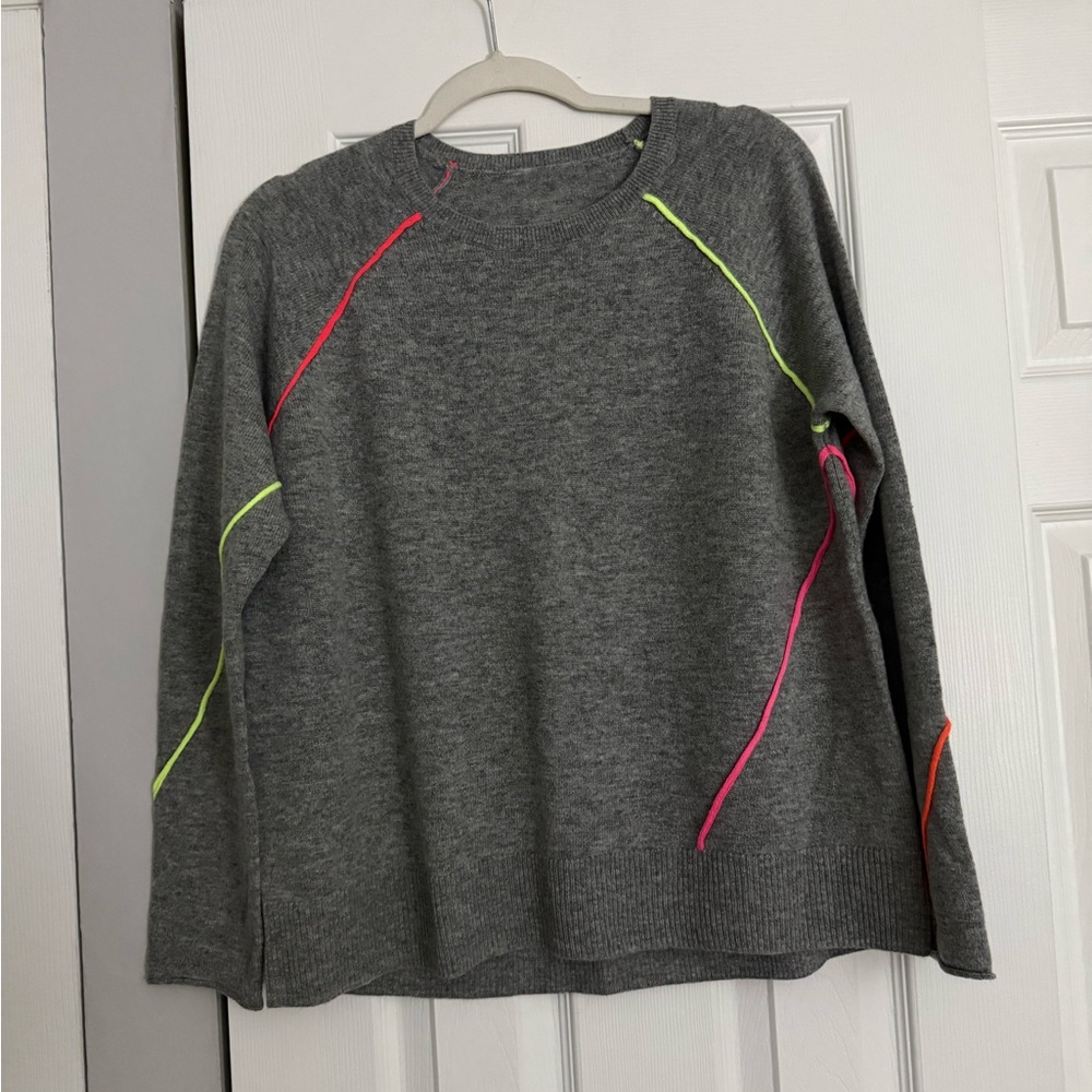 Lisa Todd Gray Sweater with Neon Accent Piping